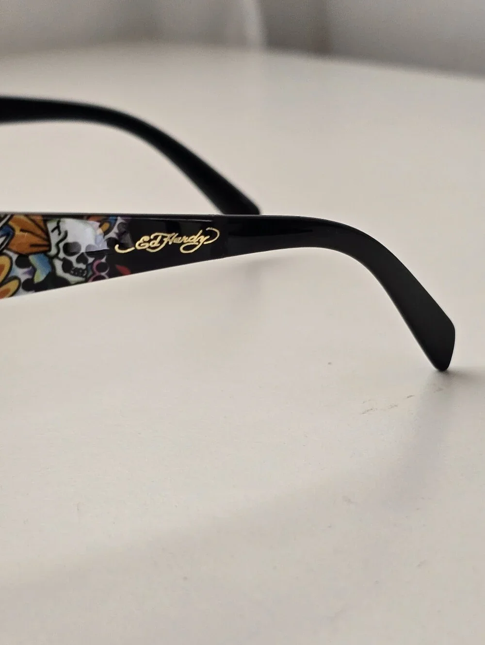 NEW Ed Hardy Flat Top Shield Sunglasses Black Skull Rose Tattoo